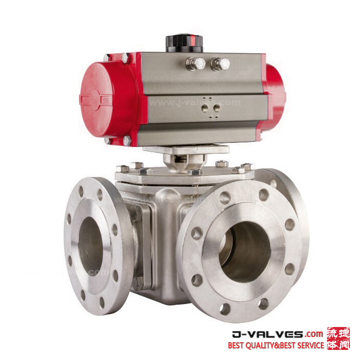 Pneumatic Stainless Steel 3-way Flanged Ball Valve