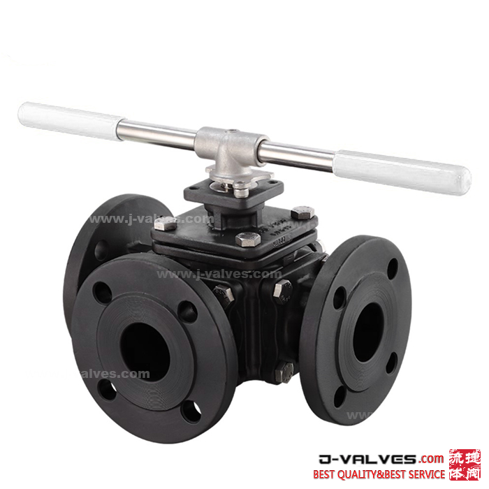 ANSI DIN JIS GOST 3-Way ISO5211 High Pad T or L Type cast steel flanged ball valves wtih lever
