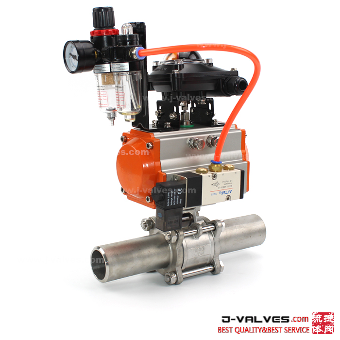 Three Piece Extended Butt Welding Stainless Steel Ball Valve with Pneumatic Actuator