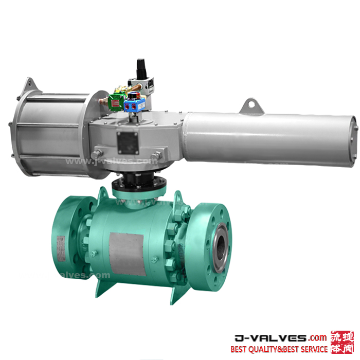 High pressure 2500Lb Pneumatic Single Acting Spring Return Forged A105 Flanged RF Trunnion Ball Valve