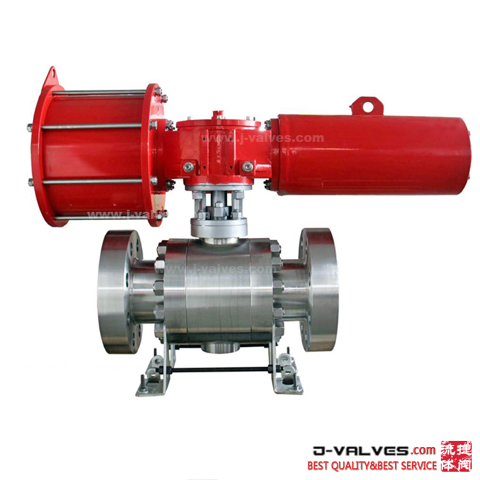 High Pressure 2500Lb Pneumatic Single Acting Spring Return Forged F316 Flanged Type Stainless Steel Metal Seal Trunnion Ball Valve